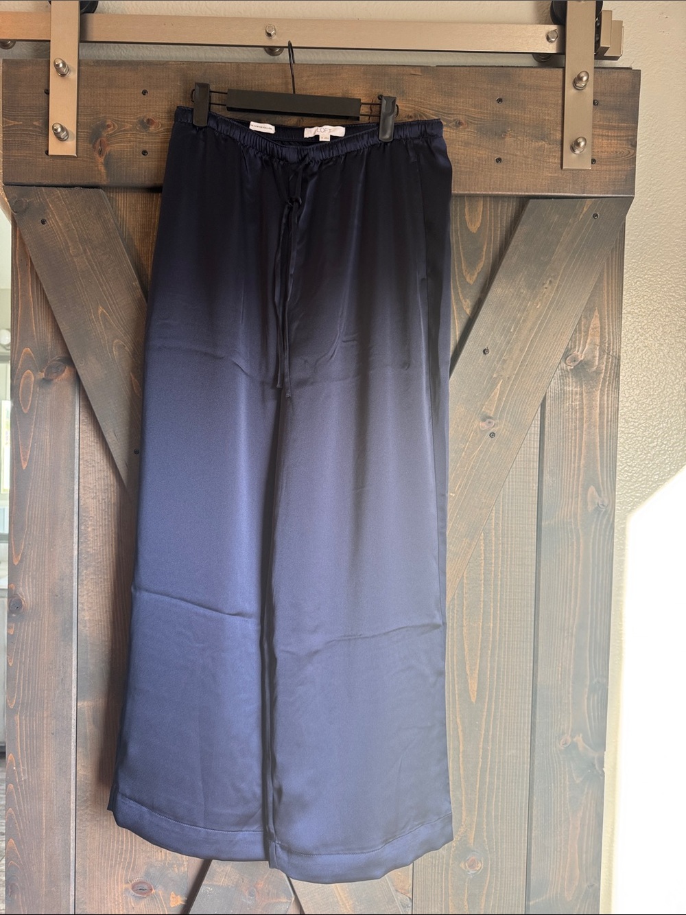 LOFT Navy Wide-Leg Satin Pants